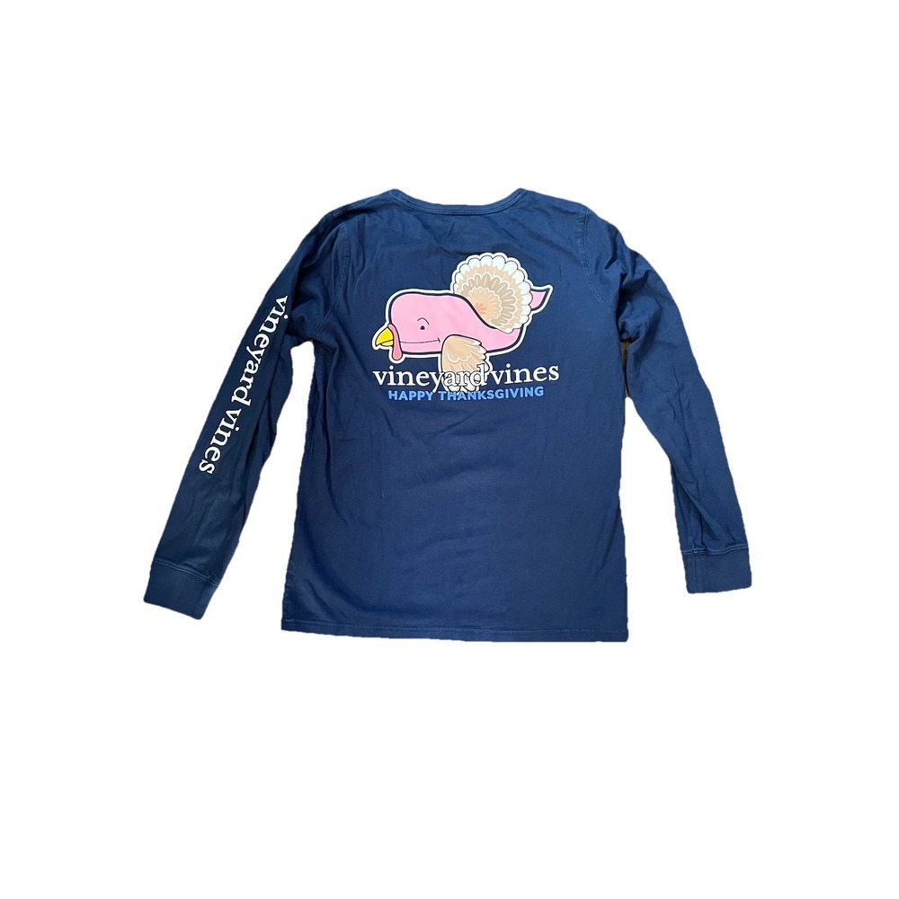 Vineyard Vines Shirt‎ Womens XS Blue L/S Happy Thanksgiving  Pink Turkey Whale